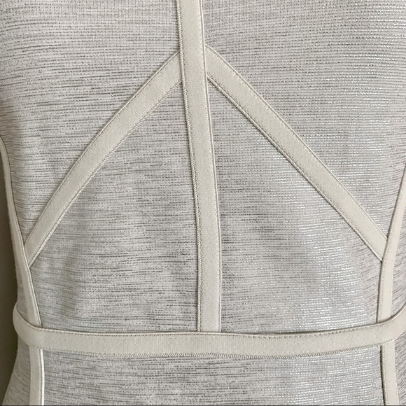 TOPSHOP Knit Fit & Flare Skater Dress Open Back Zipper White Shimmer Metallic - Picture 13 of 16